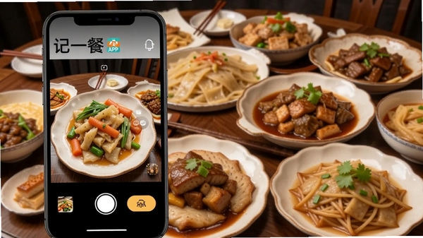 ��һ��APP���ټ�¼������ʾͼ���ֻ�������ʾ����ʶ��ʳ������Ӳ�Ʒ��ť������Ϊ��ʢ����ʽ��������Ʒ�ḻ������������ʳ��