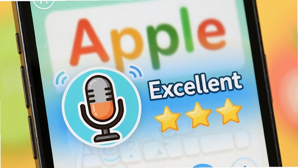 ����׿ԽӢ��AI�������⹦����д���ֻ���Ļ����ʾһ����ͨ��˷�ͼ�꣬�Ա��С�Excellent�������������������֣������ǵ��ʡ�Apple������ͼ��ɫ�����죬ǿ�����������ļ�ʱ����׼ȷ��