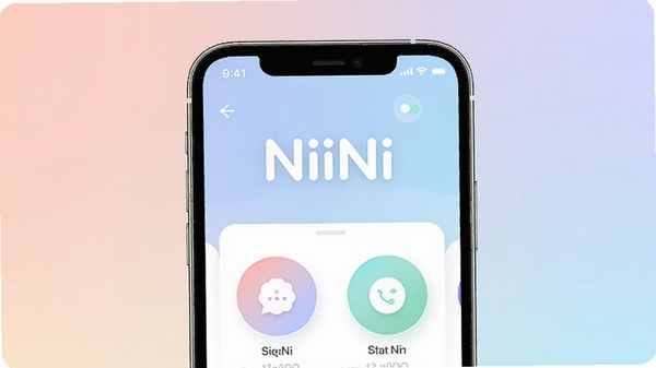 һ��չʾNiiNiӦ�ú��Ľ���ĸ���ͼ������������һ�������������ֻ�����Ļ����ʾNiiNi�������������沼�֣���������ɫ����͵�Բ�ι���ͼ�꣬����Ϊ���ŵĽ���ɫ��ͻ����������NiiNi���������ִ����ɾ��������Ƽ��У��ʺ�����Ӧ���̵��Ԥ����ͼ��