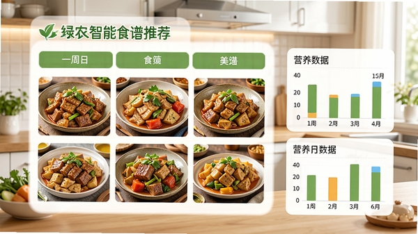 ��ũ����ʳ���Ƽ�ҳ�棬չʾһ��ʳ�׹滮��������ɫ��ζ��ȫ�ļҳ���ʵ��ͼ���Ա���Ӫ��������״ͼ������Ϊ�ִ�����������������ܰ������ͻ��������ʳ�ı���ԡ�