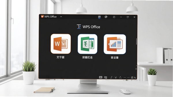 WPS Office主界面截图,展示文字、表格、演示三大组件图标,背景为现代简约的办公桌面,色调明亮,整体画面清晰,突出软件功能全面和界面友好的特点