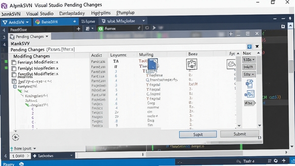 AnkhSVN��Visual Studio�е�Pending Changes����ͼ����ʾ�޸��ļ��б����ύ��ť������������������ΪVS����༭��