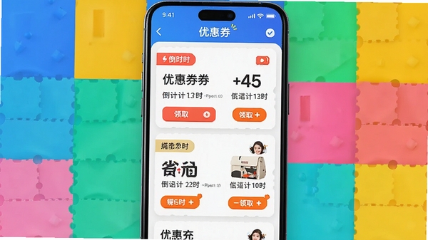 չʾ�����Ż�ʡǮ��APP���Ż�ȯ�ۺ�ҳ�棬����Ʒ���Ż�ȯ��Ƭ�������У����е���ʱ����ȡ��ť������Ϊ����ɫ��ƴ�ӣ�ͻ���Ż����Ⱥ���ƷͼƬ����������ã�����ʡǮ��Ȥ