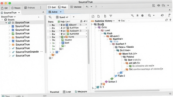 SourceTree 软件主界面预览图,左侧仓库列表,右侧提交历史与分支图,整体采用浅色主题,界面布局清晰,展示 Git 操作面板