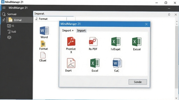 MindManager 21 ���ݵ��뵼�����ܽ��棬չʾ�ļ���ʽѡ��͵��뵼���Ի��򣬰���Word��PDF��Excel���ļ�ͼ�꣬�����࣬�������������רҵ���ʺ���Ϊ����չʾͼ