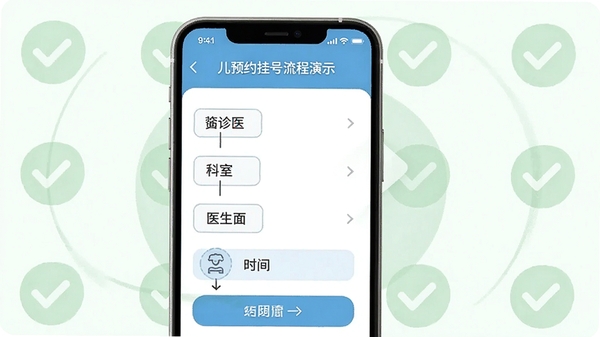 �����ԤԼ�Һ�������ʾ���ֻ���Ļ��ʾѡ��ҽԺ�����ҡ�ҽ����ʱ��Ȳ��裬����Ϊ����ɫ�Թ�ͼ�꣬����������