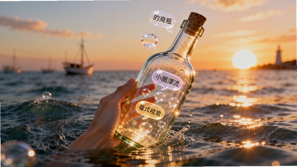 СȦƯ��ƿ�����ƿ����չʾ��������һֻ�ִӺ�ˮ������һ������Ĳ���ƿ��ƿ��Ʈ���������ݣ������ǲ������Եĺ����Զ�������գ���������ڴ��뾪ϲ�У�ɫ��������ů��ϸ�ڷḻ