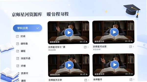 ��ʦ�Ǻ�ѧϰ��Դ�����Ч��ͼ������չʾAPP�ڿγ��б������Ϊѧ�Ʒ��������Ҳ��Ǵ�������ͼ����Ƶ�γ̿�Ƭ�������ǵ���ɫ���䣬�����鱾��ѧʿñͼ��Ԫ�أ�����ִ��Ҹ��н����С�
