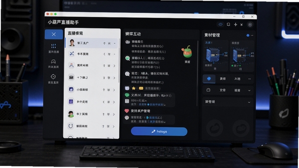 小葫芦直播助手整体界面预览图,展示软件主窗口布局,包含直播工具、弹幕互动、素材管理等功能模块,背景为简洁的深色工作台,突出软件功能列表和操作面板,画面清晰明亮,风格现代科技感