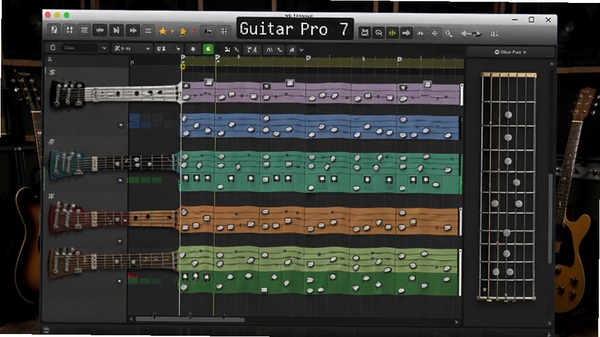 Guitar Pro 7 ����������Ԥ��ͼ��չʾ������༭�����뼪��ָ����գ�����Ϊ��ɫ�����ҷ�񣬽���Ԫ�����������廭��רҵ�Ҹ������ַ�Χ