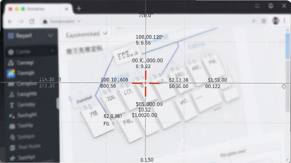 自动秒点击连点器坐标定位页面,屏幕网格线交叉,中心有红色准星,周围浮动坐标数字,背景为浅白色,现代简约风格,高清