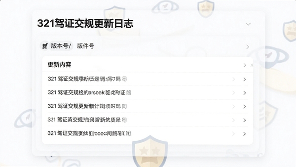 321驾证交规更新日志界面,显示版本号与更新内容列表,背景为白色,采用简洁的卡片式设计,突出软件名称与更新信息