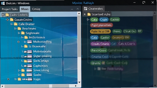 Doit.im for Windows 项目层级与情境筛选功能截图,展示任务树状结构和情境标签,界面元素清晰,色彩区分度高