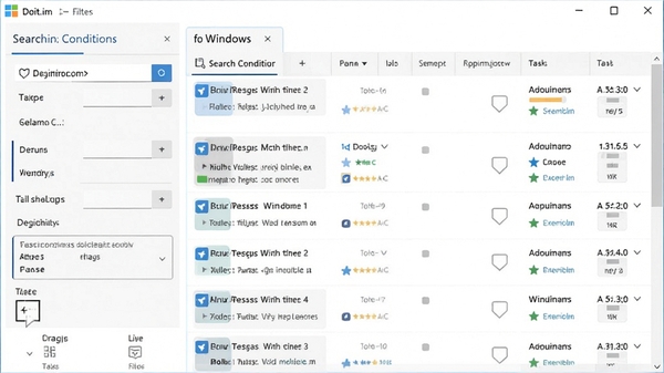 Doit.im for Windows 搜索结果与过滤视图展示,左侧为搜索条件面板,右侧为匹配的任务列表,界面布局合理,信息密度适中
