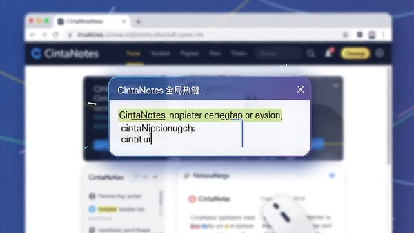 CintaNotes全局热键快速捕捉功能演示,屏幕上出现一个悬浮输入框,框内显示从网页中提取的高亮文字,背景是模糊的浏览器窗口,简洁高效的交互场景,数字艺术风格