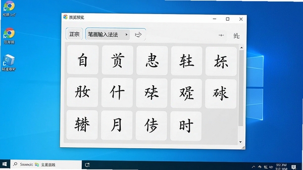 正宗笔画输入法主界面预览图,软件界面简洁,输入框清晰显示笔画按键布局,背景为干净的Windows桌面,整体风格清爽明亮