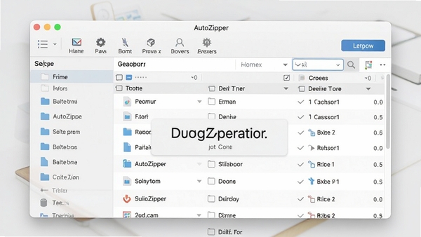 AutoZipper 软件主界面预览图,展示清爽的工具栏、文件列表区域与拖拽操作提示,整体风格现代简约,背景为浅灰色调,突出软件功能布局