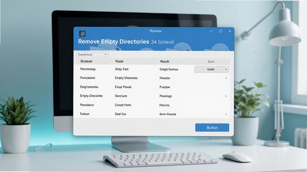 Remove Empty Directories 软件主界面预览图,展示其简洁的扫描结果列表和清理按钮,背景为现代简约的电脑桌面环境,色调清爽,高清晰度,突出软件名称标识