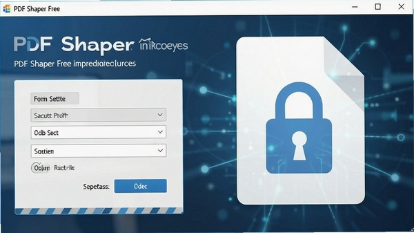 PDF Shaper Free加密功能展示,界面中出现密码设置选项,背景为带有锁形图标的文档,传达出安全保护的概念