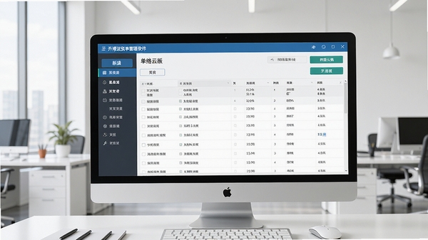 开博送货单管理软件(网络云版)主界面截图,展示清晰的单据列表、新建按钮和左侧功能导航栏,背景为整洁的现代办公室一角,电脑屏幕显示软件运行状态,整体风格明亮专业