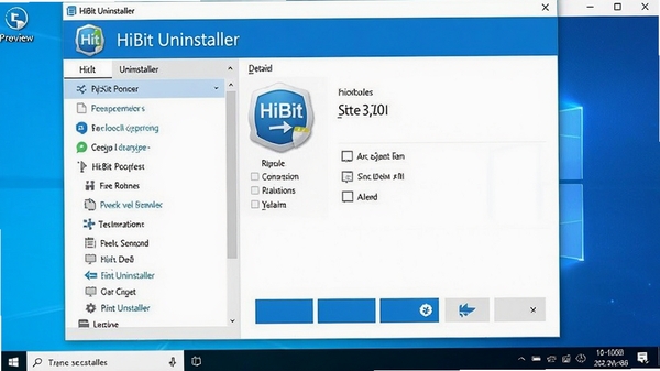 HiBit Uninstaller主界面预览图,展示软件图标与主窗口布局,背景为干净的Windows桌面,左侧为软件列表,右侧显示详细信息,整体风格简洁明了,色彩以蓝白为主,突出功能按钮。