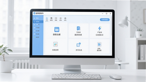 速易签软件主界面预览图,展示其简洁清晰的工具栏布局与功能分区,背景为现代简约风格的电脑桌面环境,色调以浅蓝和白色为主,画面明亮干净,突出软件高效便捷的视觉感受