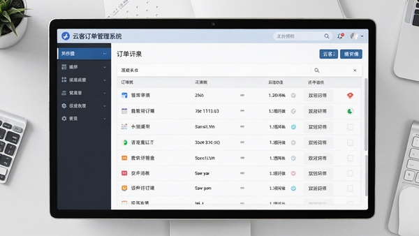 云客订单管理系统主界面预览图,展示清晰的功能分区和订单列表,整体风格简洁商务,背景为浅灰色工作台,突出软件操作面板