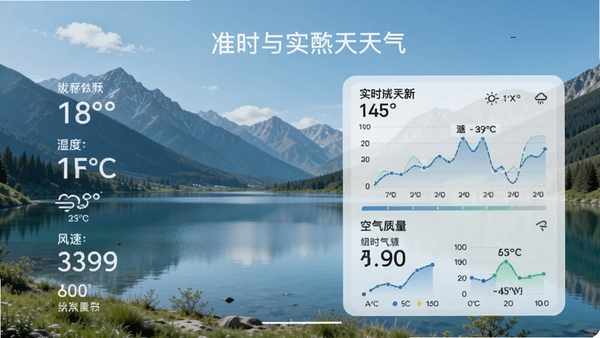 准时和煦天气实时天气数据展示页,手机屏幕显示温度、湿度、风速、空气质量等详细指标,背景为自然风光,画面清晰,数据可视化图表丰富,整体色调清爽,突出实时更新与精准特点