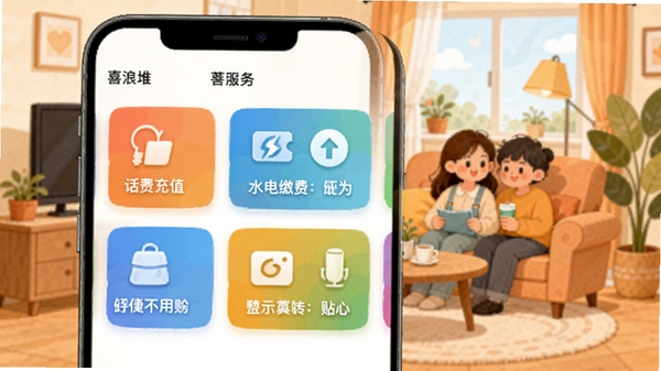 ϲ�˶�APP��������ܽ���չʾ���ֻ���Ļ����ʾ���ѳ�ֵ��ˮ��ɷѵȲ�ɫͼ�꿨Ƭ������Ϊ��ܰ�ļ�ͥ������廭��ɫ��������ͻ����������ķ���ĸо���