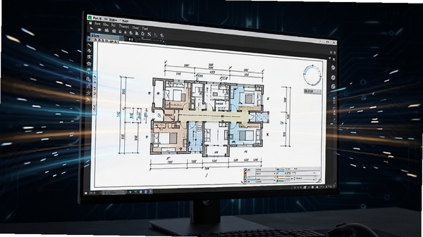 CAD���ٿ�ͼ�����򿪴���ͼֽ����������������������ʾ���ӽ���ͼֽ������Ⱦ��ɣ���Χ���ٶ�������Ч������Ϊ��ɫ�Ƽ��з��ͻ����Ч����