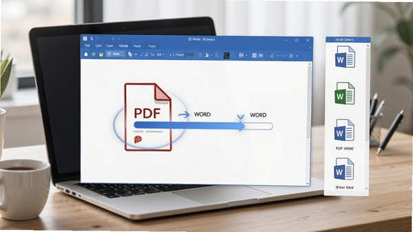 ȫ����PDF�༭����ʽת��������ʾ��������ʾһ��PDF�ļ�����ת��ΪWord�ĵ��Ľ������������Ҳ��г�ת����ɵ��ļ�ͼ�꣬����Ϊ����̨�棬�бʼǱ����ԺͿ��ȱ���������������ɫΪ��ɫ�����ִ���Լ���