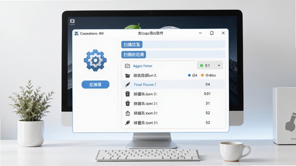 迷你垃圾清理软件的完整界面截图,展示其简洁的操作面板和扫描结果列表,背景为干净明亮的现代电脑桌面,软件窗口居中显示,整体风格清爽,突出轻量级和易用性