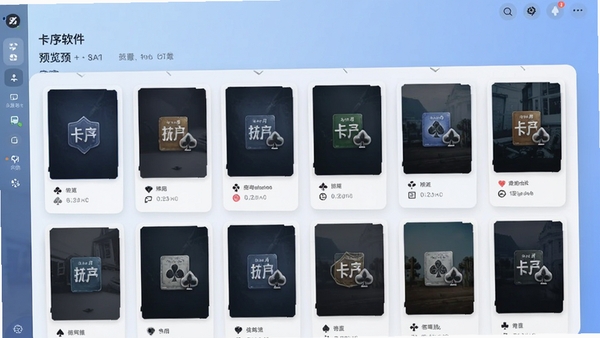 卡序软件主界面预览图,展示卡片网格列表布局,背景为柔和的渐变蓝色,卡片封面清晰可见,界面简洁现代,突出卡片序列管理核心功能,适配手机竖屏显示