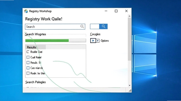 Registry Workshop搜索替换功能界面,突出搜索框与替换选项,背景为清晰的Windows窗口,显示搜索进度与结果列表