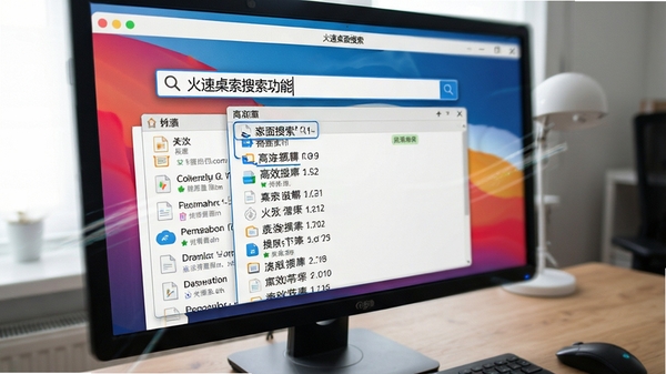 火速桌面搜索的实时搜索功能展示,电脑屏幕上显示软件界面,搜索框中输入部分关键词,下方结果列表已迅速弹出多个匹配文件,界面响应迅速,画面动感,突出即时搜索的高效性