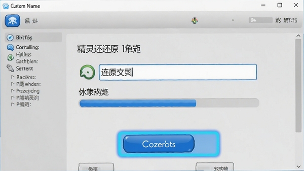 冰冻精灵创建还原点的操作界面,显示自定义名称输入框与进度条,背景为浅灰色系统设置风格,突出按钮的蓝色高亮