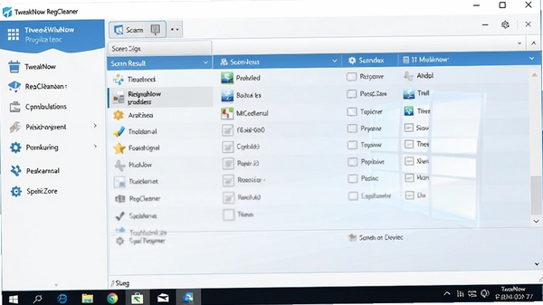 TweakNow RegCleaner主界面预览图,展示软件在Windows桌面上的运行效果,左侧为功能导航栏,右侧为扫描结果列表,整体界面干净清晰,色彩以蓝白为主,凸显专业与简洁风格