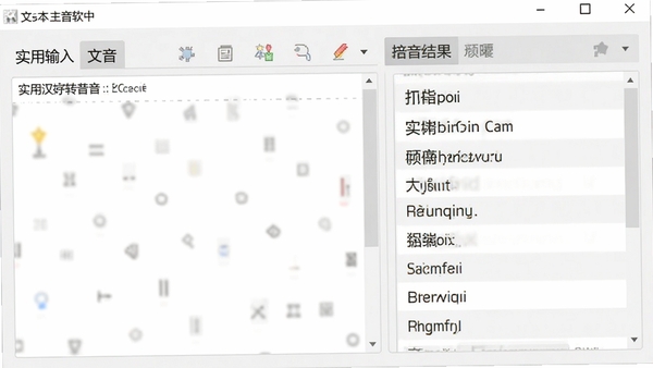 实用汉字转拼音软件主界面预览图,左侧为文本输入区域,右侧为拼音输出结果面板,界面简洁清晰,功能区划分明确,背景为干净的浅灰色调