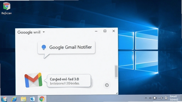 一款名为Google Gmail Notifier的桌面邮件提醒工具,界面简洁,系统托盘区域显示邮件图标,旁边有弹出通知气泡,背景为干净的Windows桌面,整体风格清爽明亮,突出软件的轻量级特性