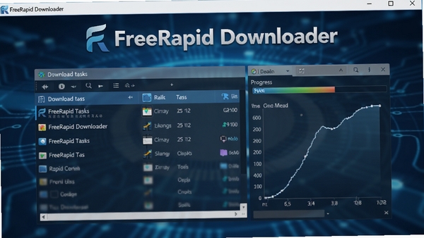 FreeRapid Downloader�������ͼ����ʾ����logo�����������б������������ٶ����ߣ�����Ϊ����ɫ�Ƽ��н��䣬��������������ͻ����������FreeRapid Downloader������������У������黯������������Ⱦ
