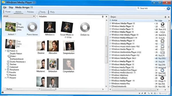 Windows Media Player 11 ý�����������ͼ����ʾ�������ҷ��������ר����ͼ���Ҳ�չʾ��ϸ����Ŀ�б������ڲ�����ɫ�����߿�������ɾ�����