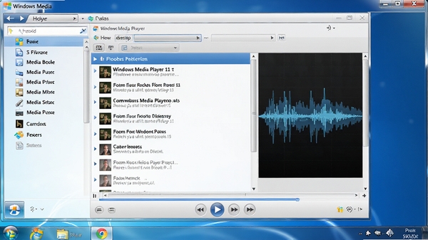 Windows Media Player 11 ������������Ԥ��ͼ������Ϊ����ɫ�������⣬���������ڲ��ŵĸ����б�����ӻ�Ч����������������ͻ��ý��⵼�����벥�ſ��ư�ť