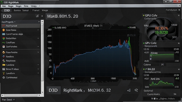 D3D RightMark���������棬��ɫ������������ʾ�Կ��ͺ���ʵʱ֡�����ߣ����Ϊ������Ŀ�б����Ҳ�ΪGPU�����¶���ռ���ʼ����壬������רҵӲ�ʣ�����Ӳ��������������