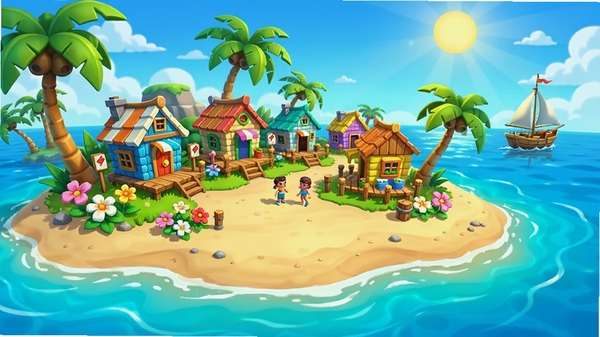 QQ���õ���Ϸȫ��Ԥ��ͼ��չʾ�������ĵ��ȴ����죬ε����ˮ���ƣ�ɳ̲�Ͻ������С�ݡ�Ҭ�������䣬Զ���з�����������ͨ���죬ɫ�����ޣ�����ϸ�ڷḻ���ʺ���Ϊ��Ϸ����ͼ