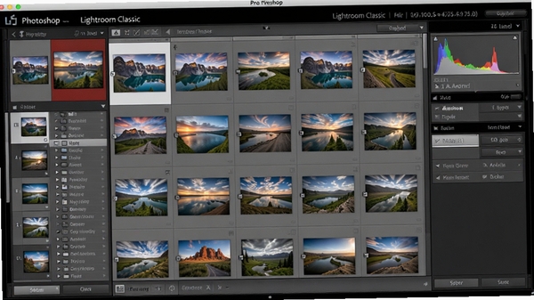 Adobe Photoshop Lightroom Classic ����������Ԥ��ͼ�����Ϊͼ�⵼����壬�м�չʾ�߷ֱ��ʷ羰��Ƭ�����Ҳ���ʾֱ��ͼ�������壬�������������ɫרҵ���֣�ϸ���������������