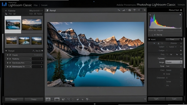 Adobe Photoshop Lightroom Classic ������������ȫ��ͼ�����Ϊͼ����壬�м���ʾһ�Ÿ�ϸ�ڵ�RAW��ʽ�羰��Ƭ���Ҳ�Ϊֱ��ͼ�������壬������沼��רҵ��ɫ�����䣬����Ϊ��ɫ��������������дʵ�Ҿ��пƼ���