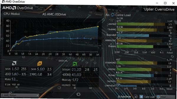 ��Ƶ���� AMD OverDrive ������Ԥ��ͼ��չʾ CPU Ƶ�ʼ�����������ĸ���״̬������Ϊ��ɫ�Ƽ�����·�����������沼��������ͼ��������ʵ�������Χרҵ�Ҹ��пƼ��С�