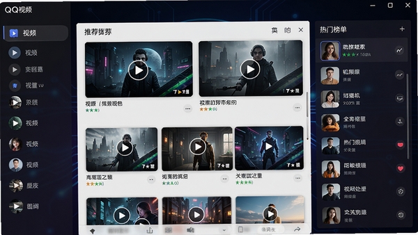 QQ��Ƶ�����������Ԥ��ͼ��չʾ�������岼�֣����Ϊ��Ƶ���ർ����������Ϊ�Ƽ���Ƶ����ǽ���Ҳ�Ϊ���Ű񵥣�����Ϊ��ɫ�Ƽ��н��䣬�������ִ���࣬������Ⱦ