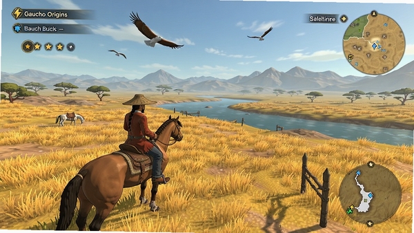 Gaucho Origins ���������ͼ̽�����棬���ǽ�ɫ������Խ��ɫ��ԭ��ǰ�������Ѻ�����Զ��ɽ�����������ӥ�ɹ���UI������ʾ����ָ���������ͼ������ͨ͸���վ����ֻ���ϸ�ھ���