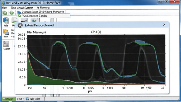 Returnil Virtual System 2010 Home Free 运行时的系统资源占用图表,显示极低的内存与CPU使用率,背景为任务管理器截图,强调其轻量高效的特点